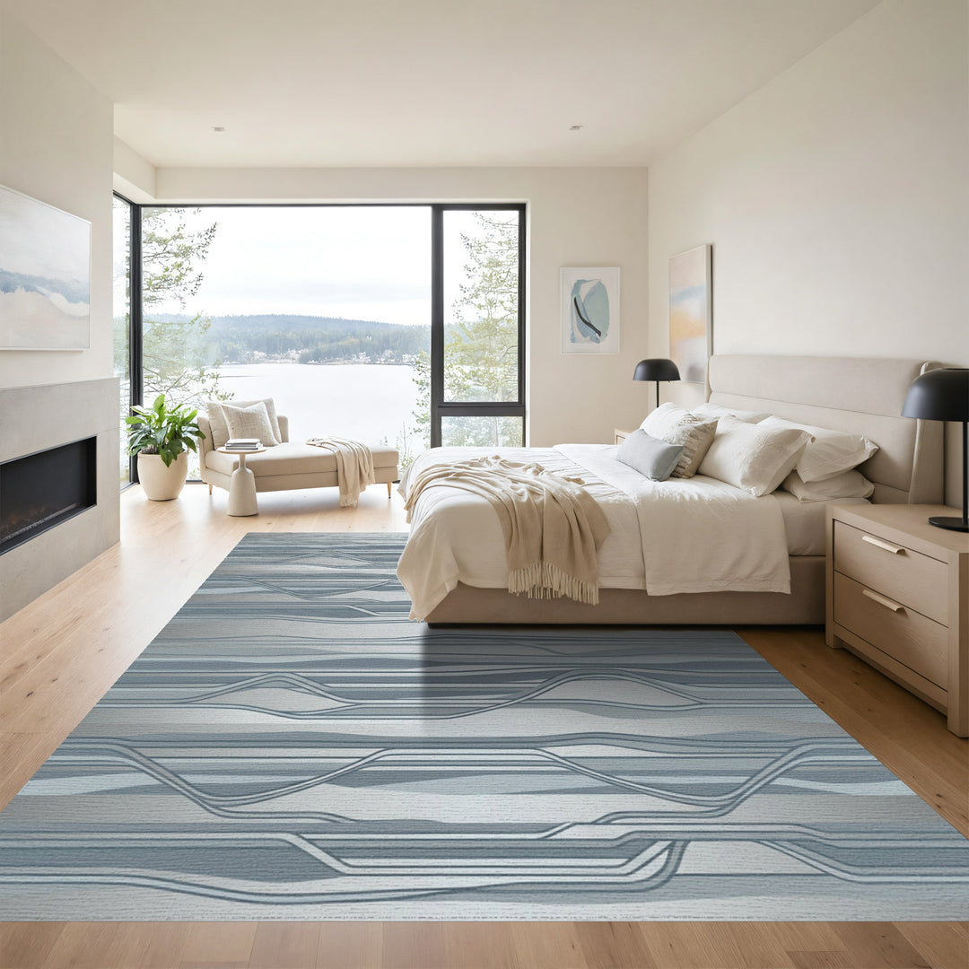 Modern Gray Ribbons Wave Rug
