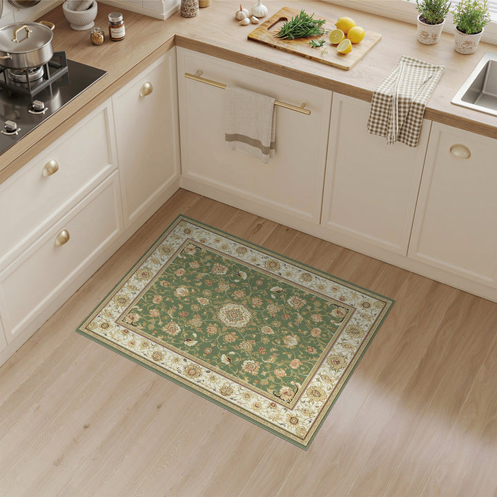 Green Floral Vintage Area Rug