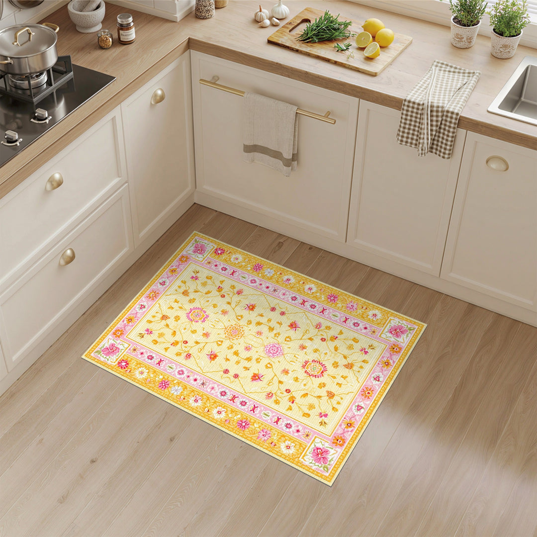 Yellow Floral Vintage Area Rug