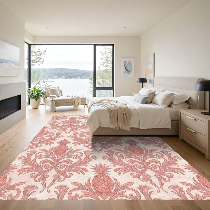Coral Pineapple Damask Ornament Rug