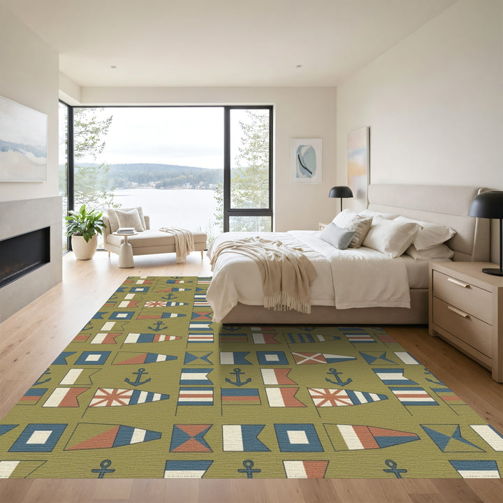 Nautical Flags With Anchors Ochre Rug