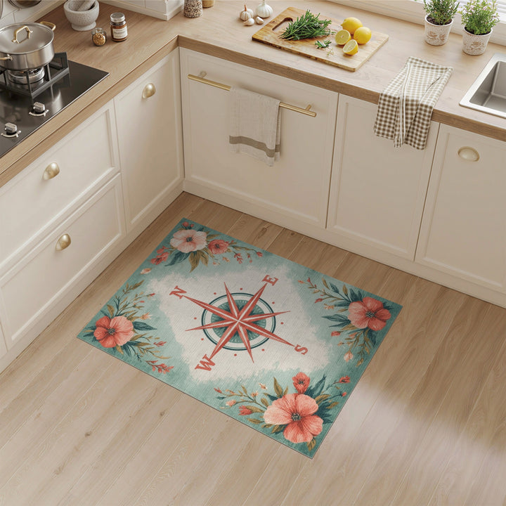 Vintage Floral Compass Area Rug
