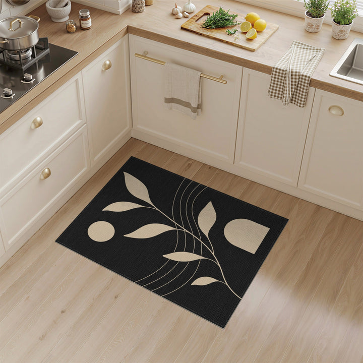 Beige Leaf Silhouette Area Rug