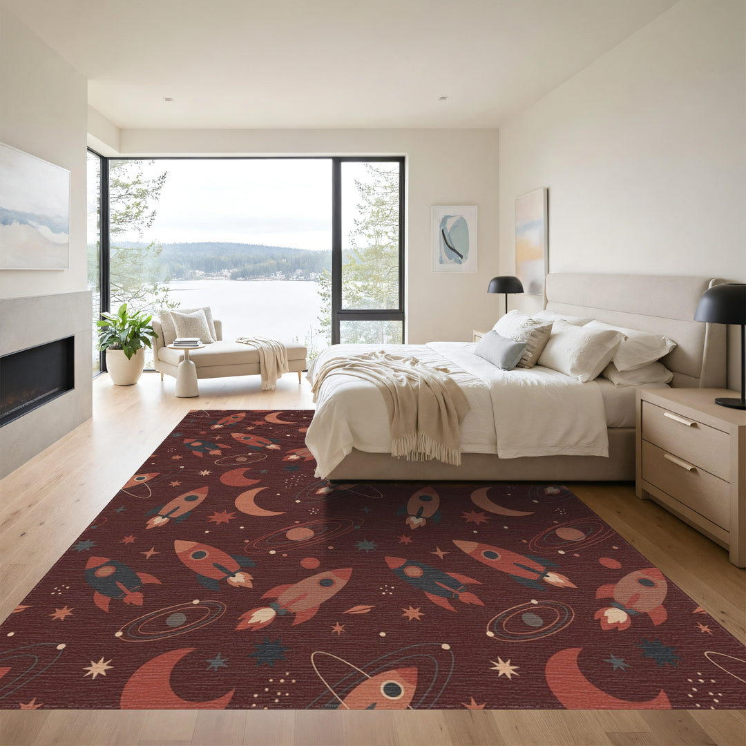 Retro Space Rockets and Moons Rug