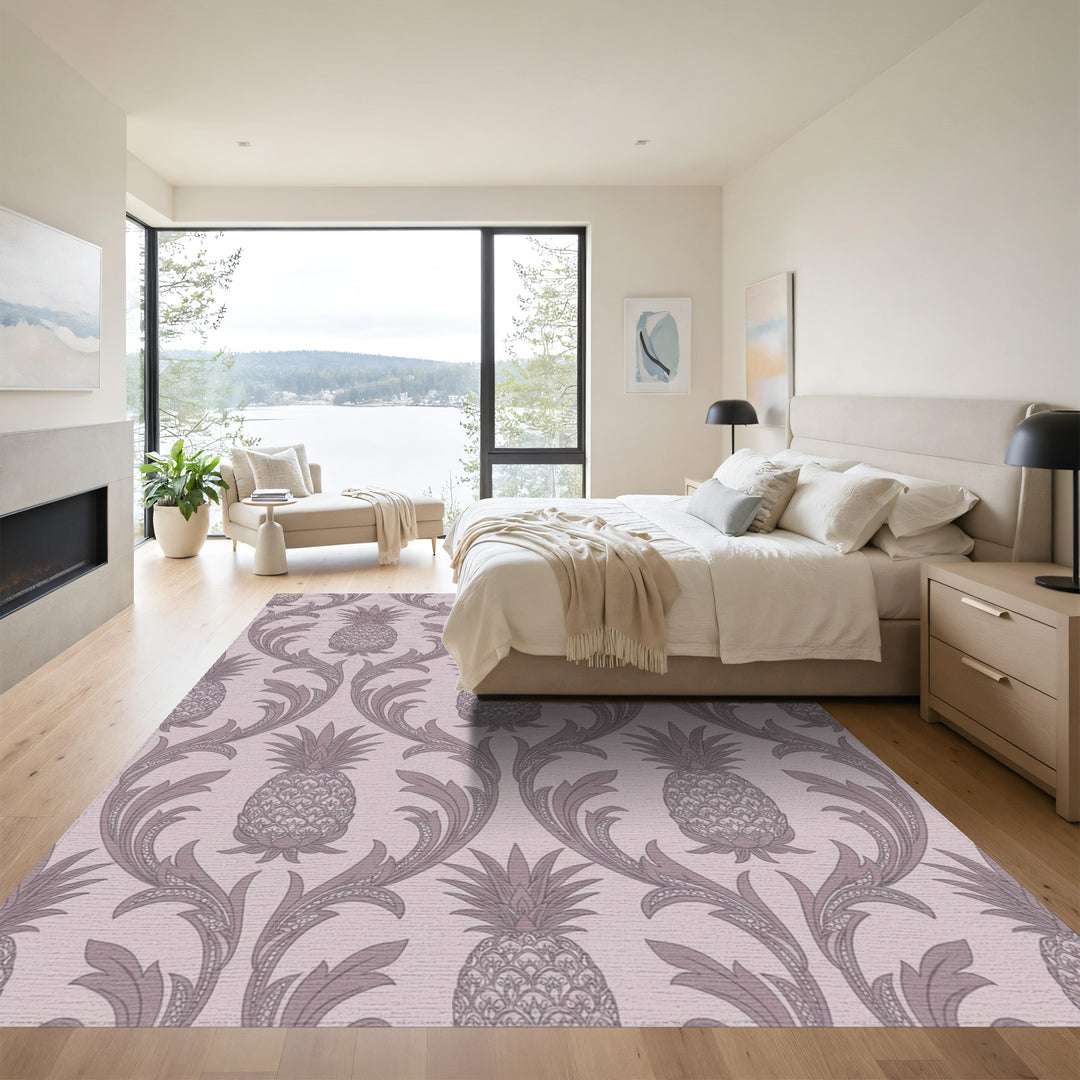 Ornate Lilac Pineapple Damask Rug