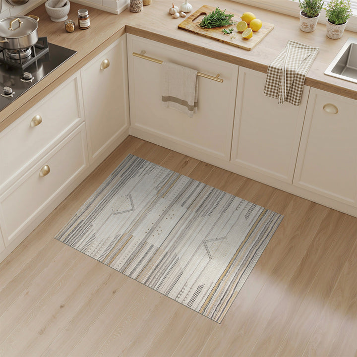 Beige Geometric Striped Diamond Area Rug