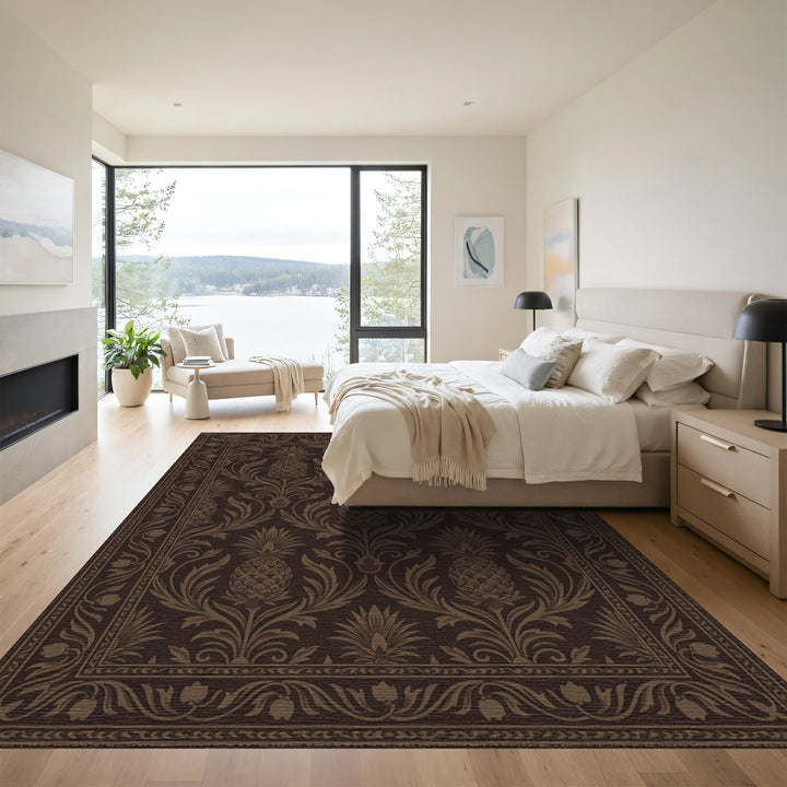 Rich Brown Pineapple Damask Jacquard Rug