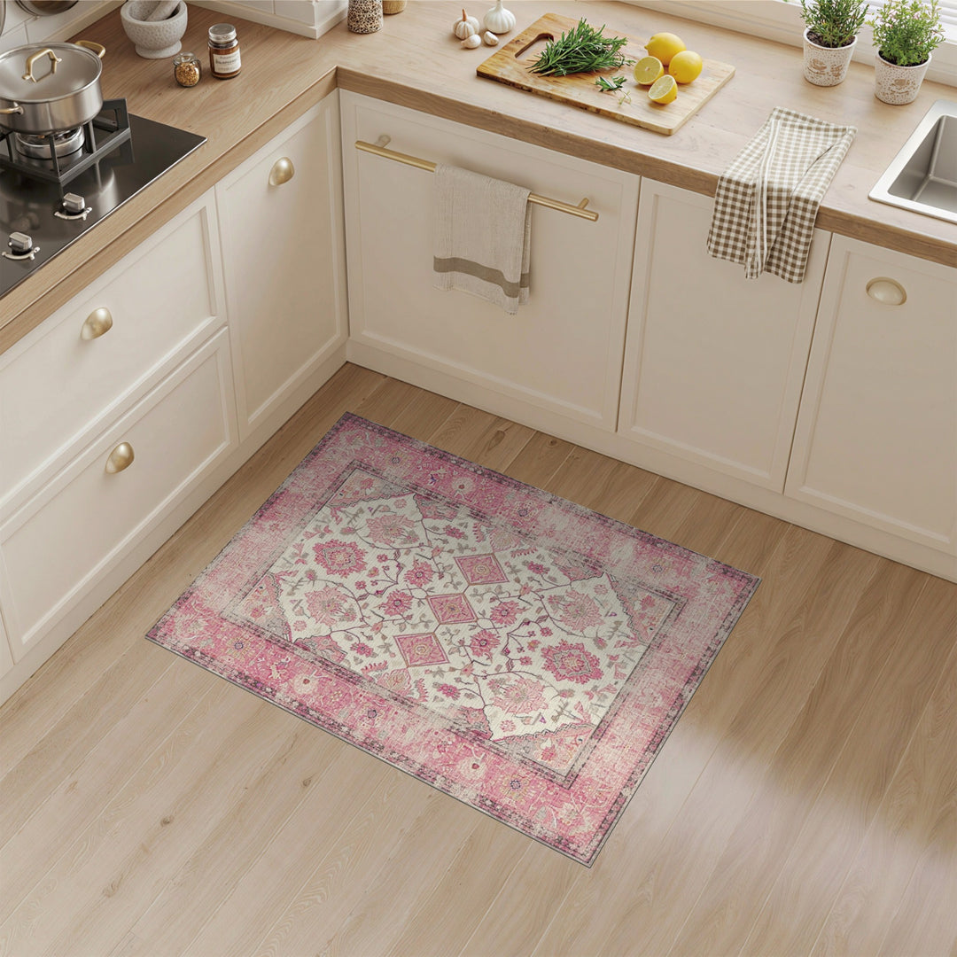 Distressed Vintage Pink Distressed Floral Vintage Area Rug