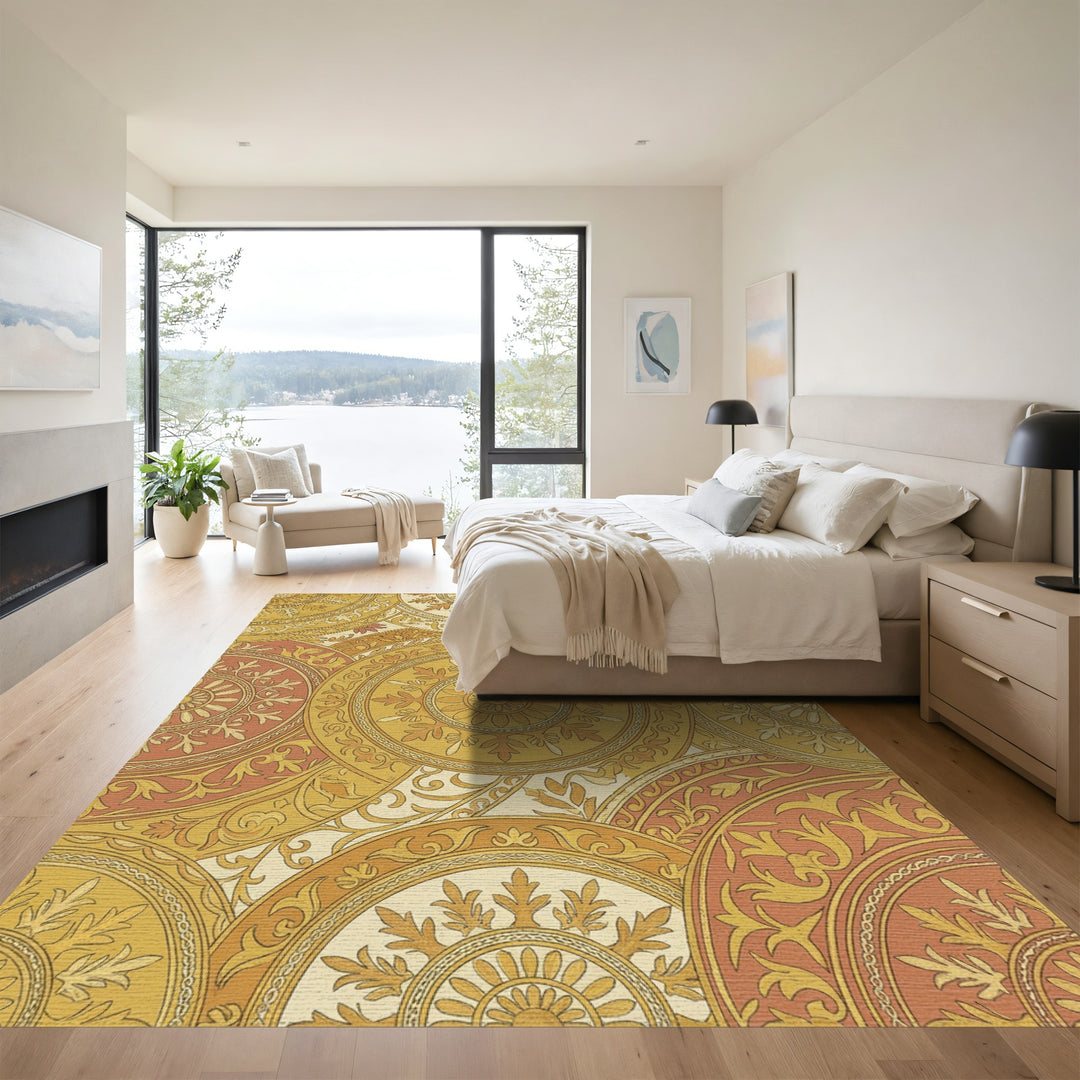 Terracotta Gold Medallion Garden Rug
