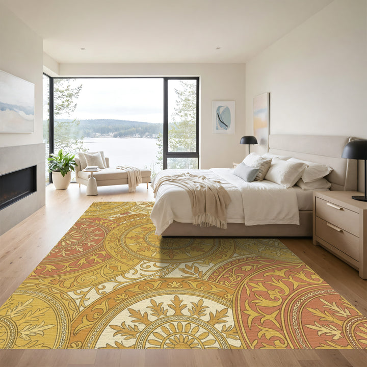 Terracotta Gold Medallion Garden Rug
