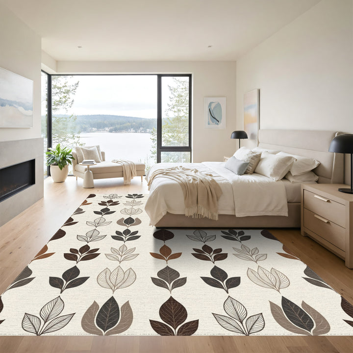 Brown Earth Toned Leaf Arrangement Rug