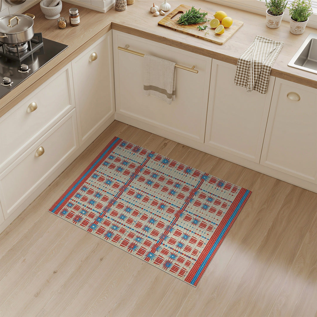 Geometric Modern Red Blue Starburst Geometric Area Rug