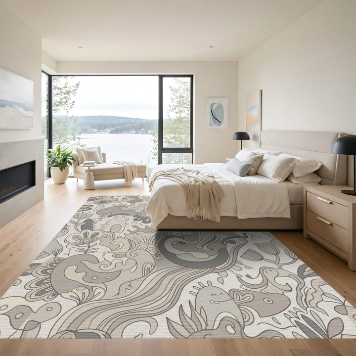 Whimsical Neutral Creature Garden Rug