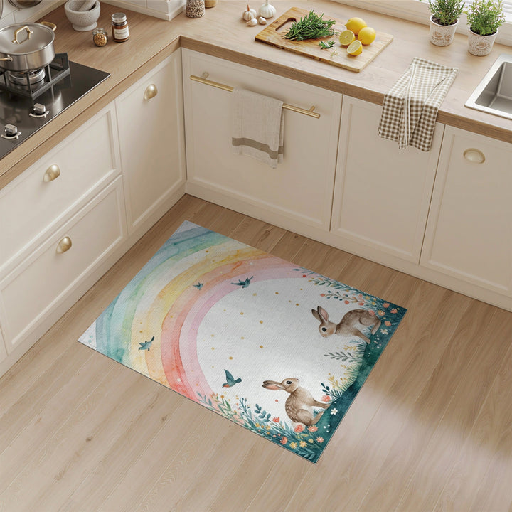 Rainbow Bunny Kids Area Rug