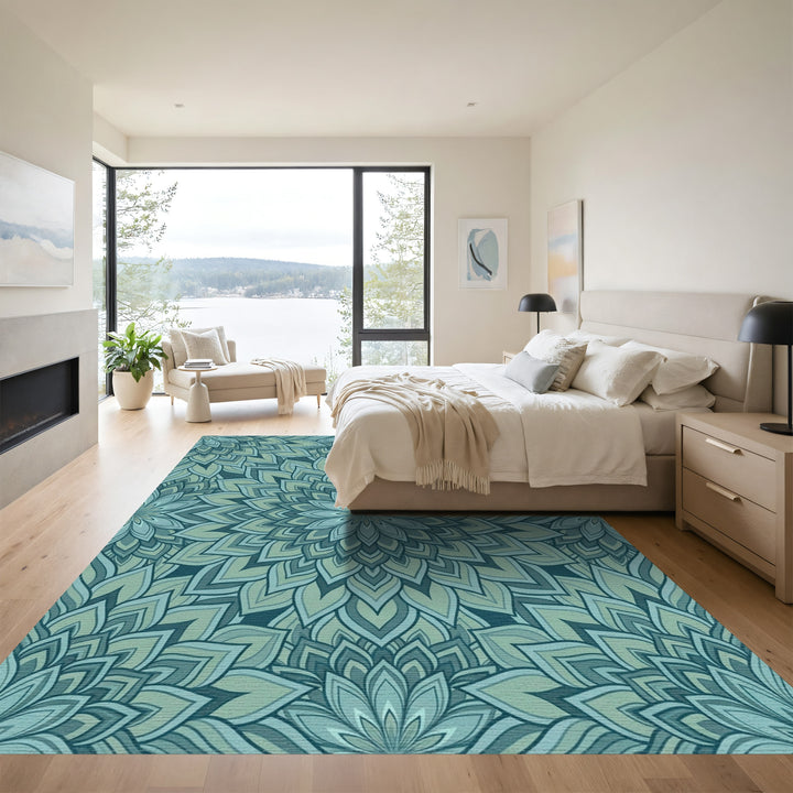 Serene Teal Nested Floral Rug