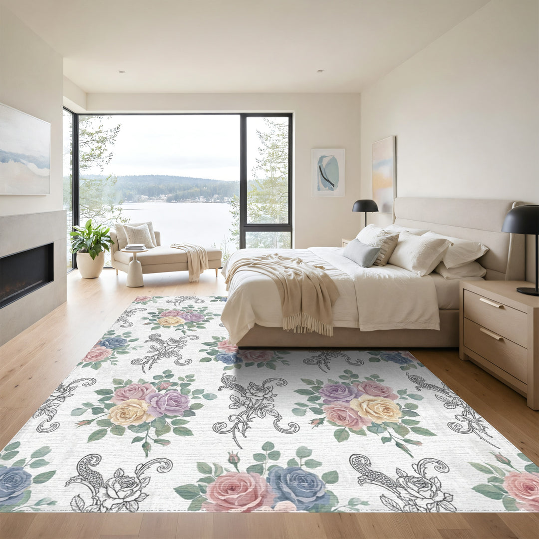 Pastel Rose Garland Medallion Arrangement Rug
