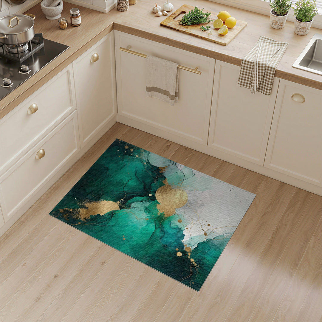 Teal Gold Abstract Area Rug