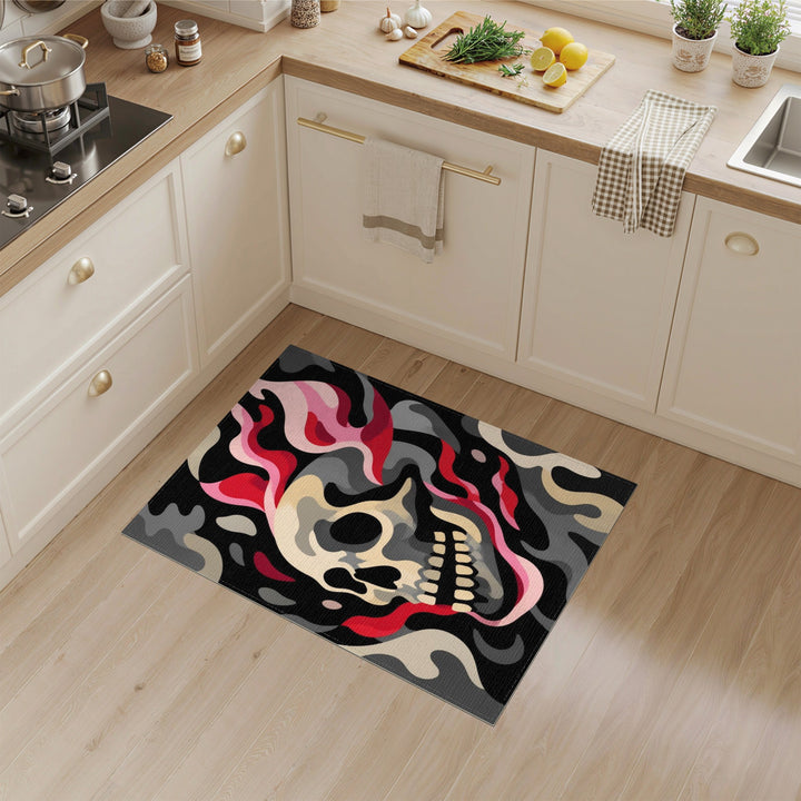 Skull Flame Washable Area Rug