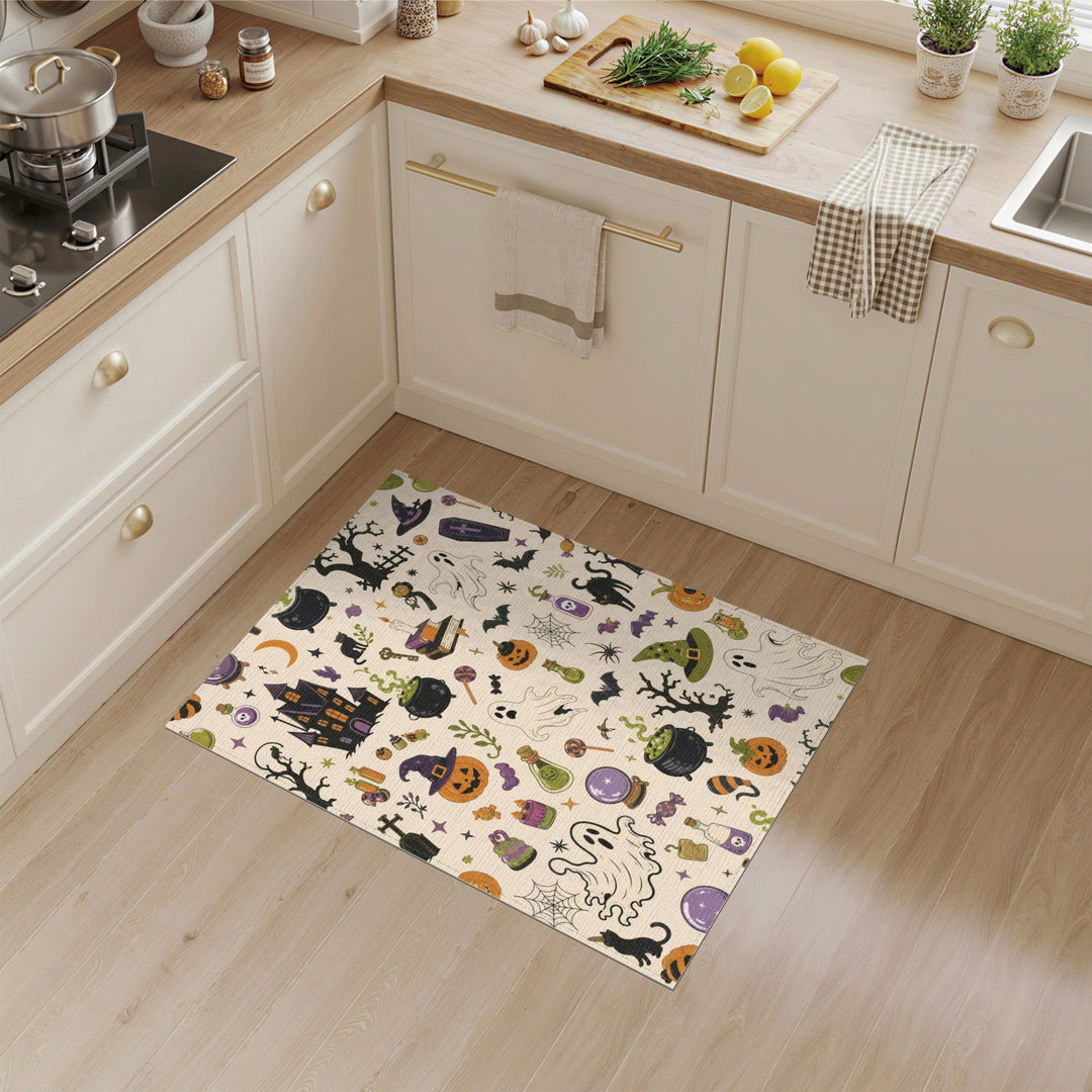 Halloween Spooky Icons Washable Area Rug