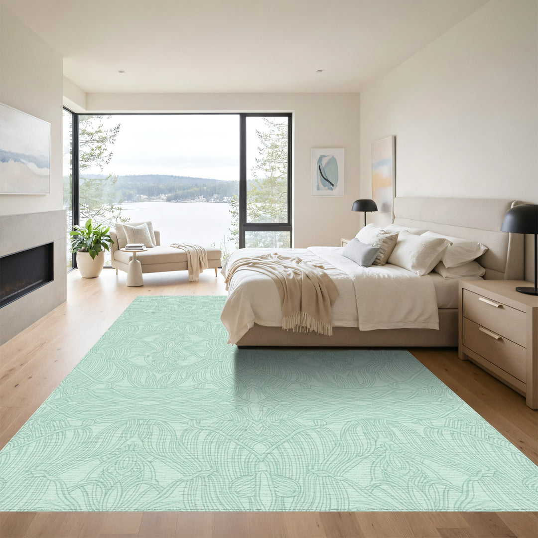 Soft Aqua Organic Swirls Rug