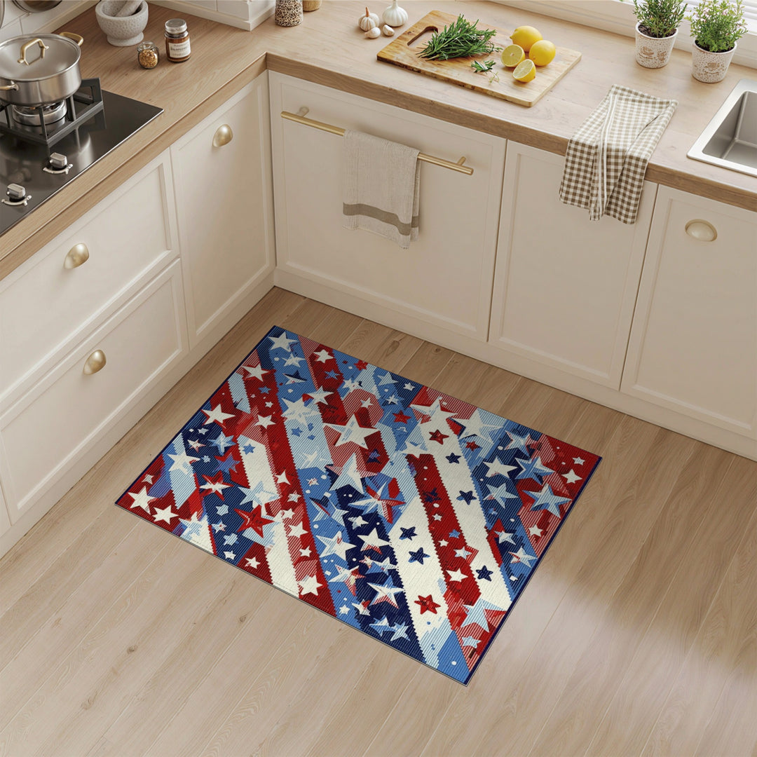 Multi-color and Patterns Distressed Patriotic Stars and Stripes Area Rug
