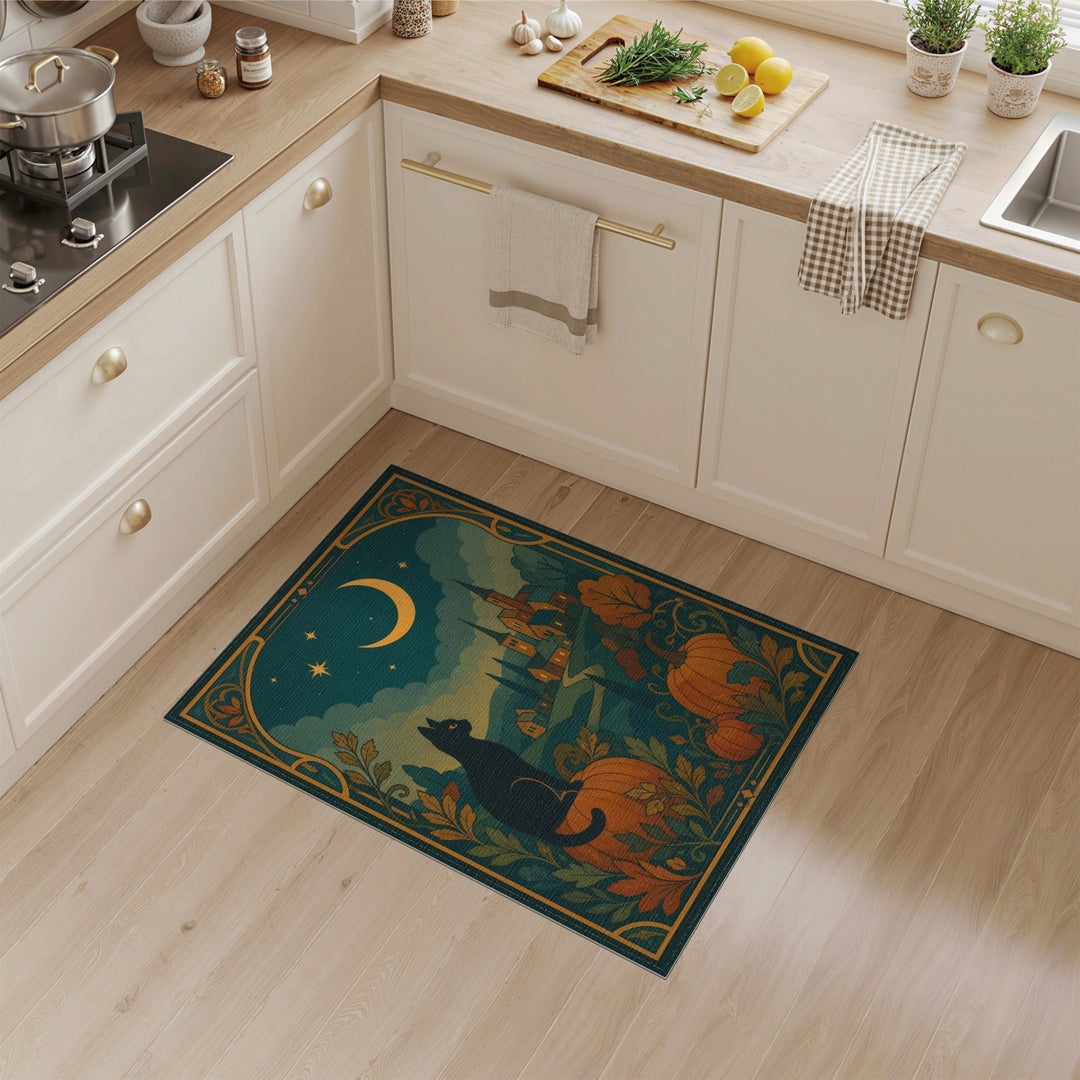 Black Cat Pumpkin Moon Area Rug