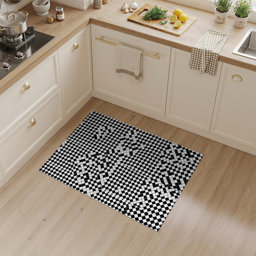 Black and White Black White Geometric Checkerboard Area Rug
