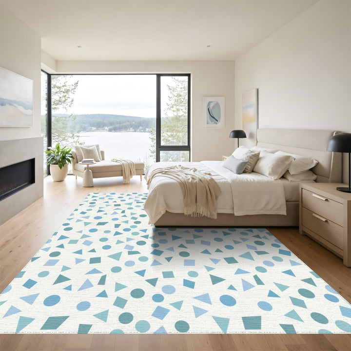 Playful Blue Geometric Collage Rug