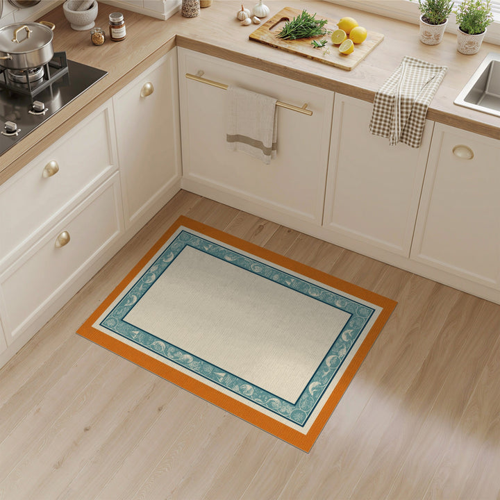 Coastal Teal Sailboat Border Area Rug