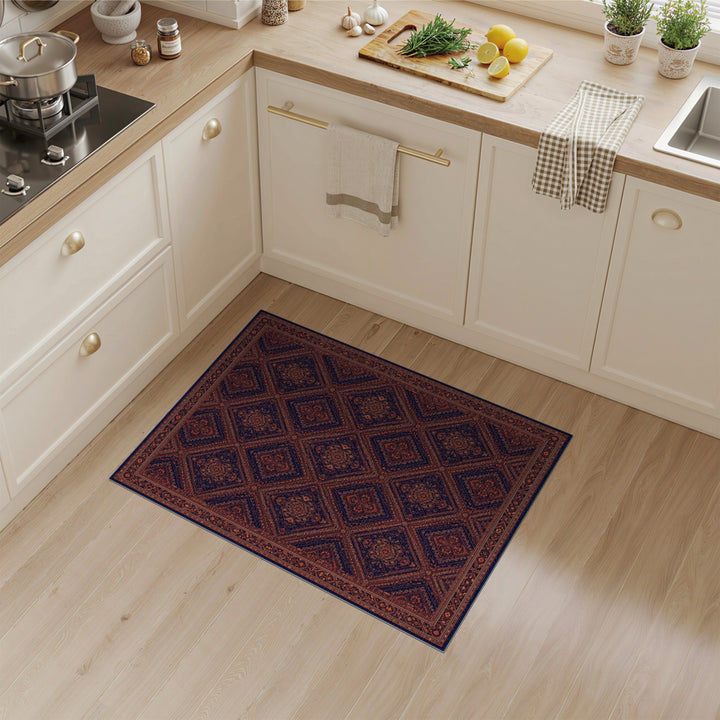 Blue and Teal Diamond Navy Blue Geometric Diamond Area Rug