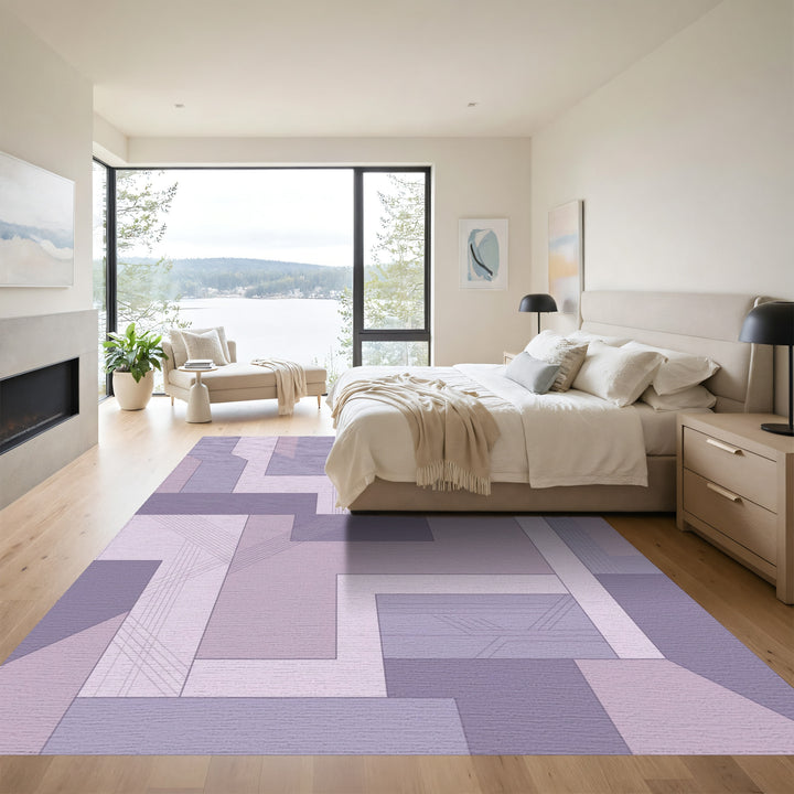 Pastel Lavender Geometric Abstract Layers Rug