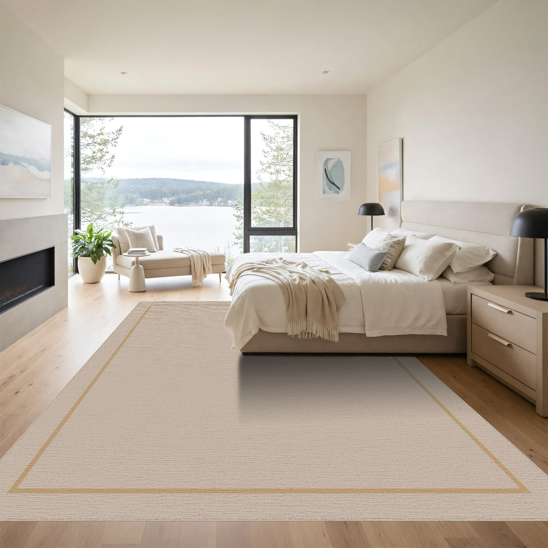 Minimalist Taupe Bordered Rectangle Rug