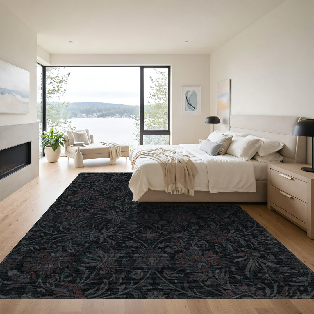Dark Floral Medallion Lattice Rug
