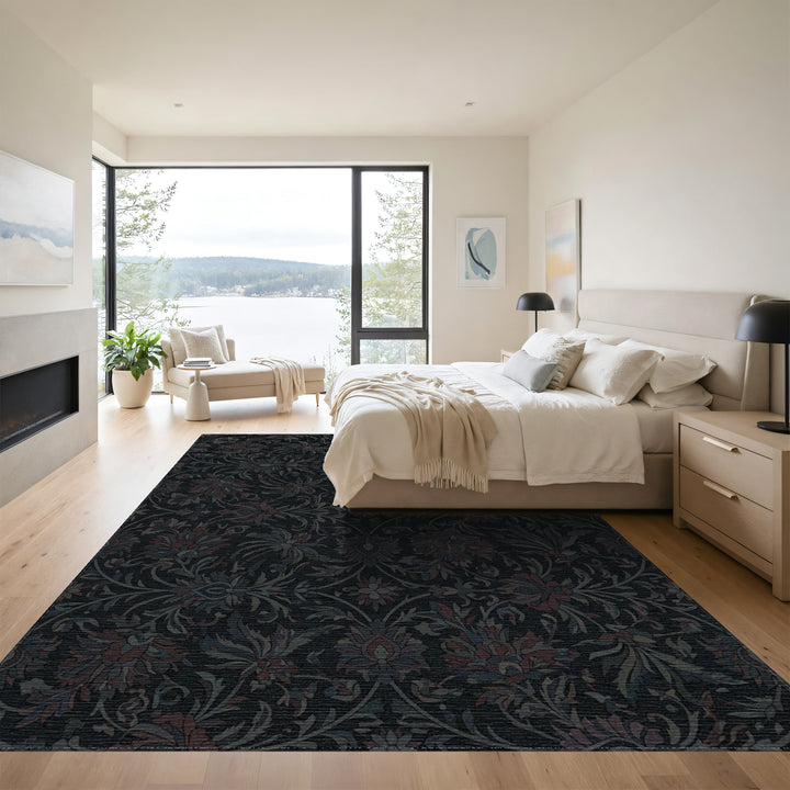 Dark Floral Medallion Lattice Rug