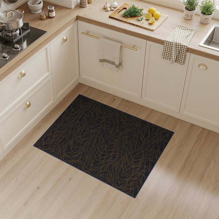 Gold Swirl Abstract Black Area Rug