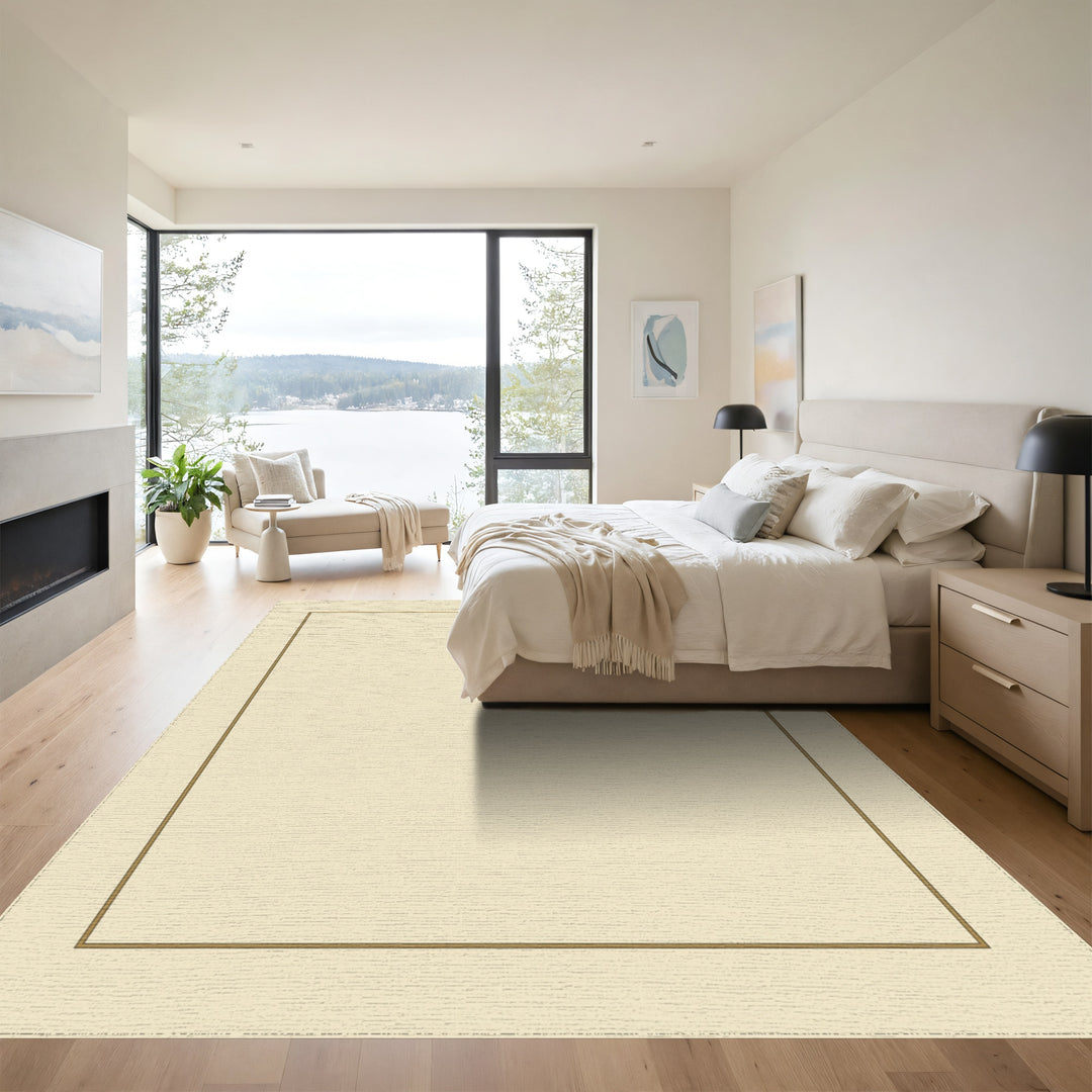 Cream Minimalist Golden Square Outline Rug
