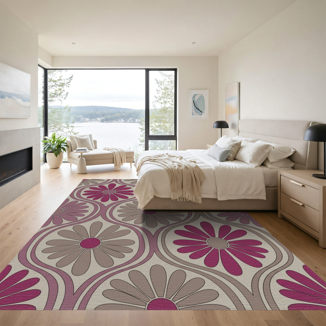 Groovy Fuchsia Daisy Oval Rug