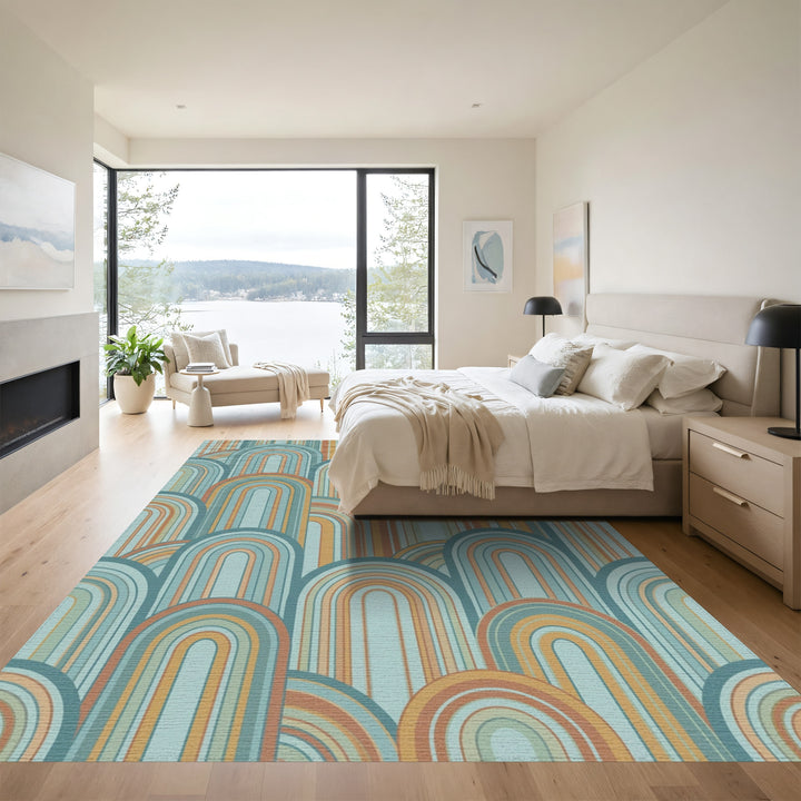 Retro Arch Rainbow Warm Tones Rug
