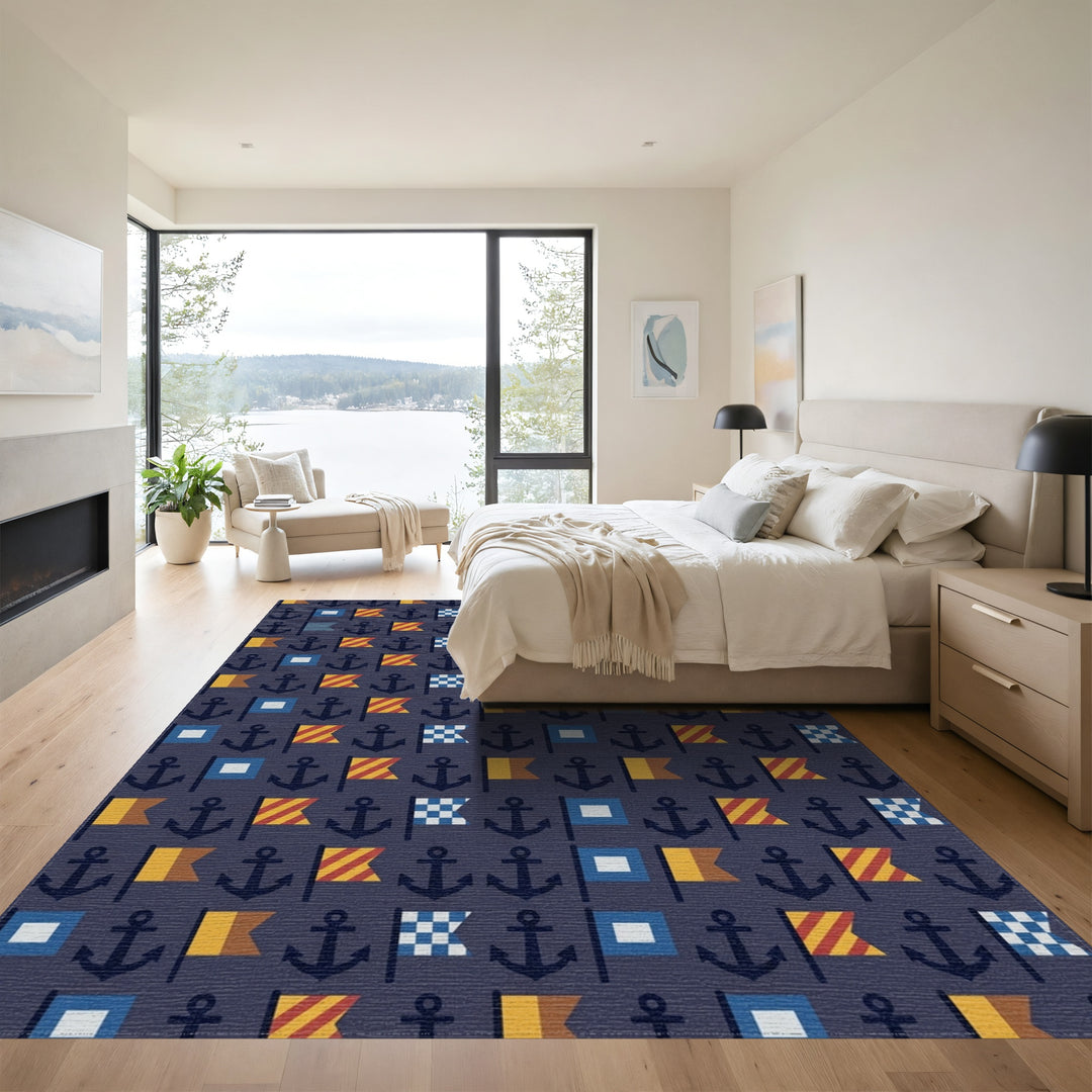 Nautical Navy Anchor Flag Medley Rug