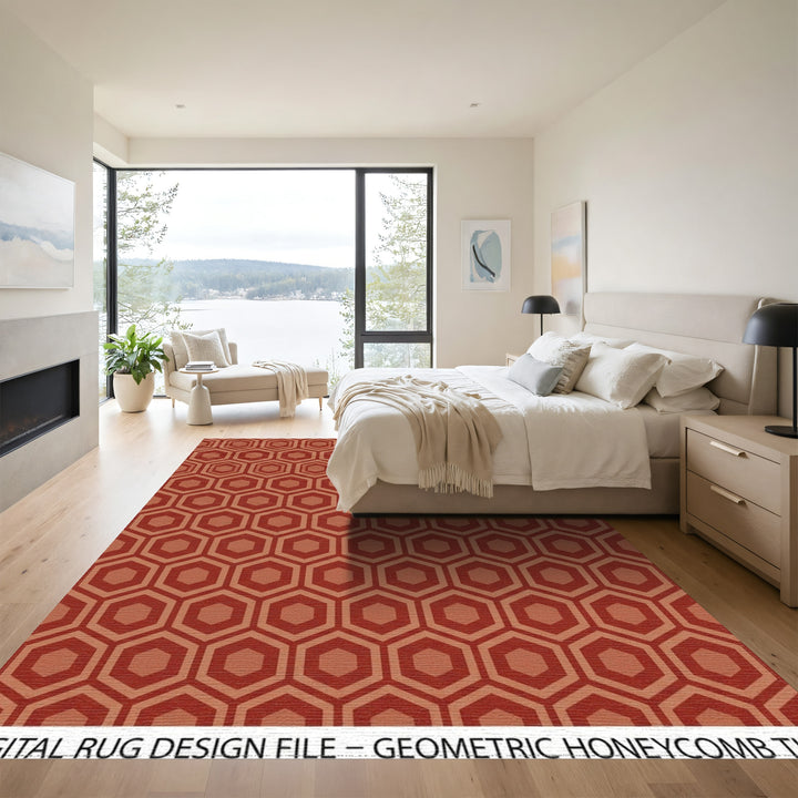 Terracotta Red Hexagon Geometric Rug