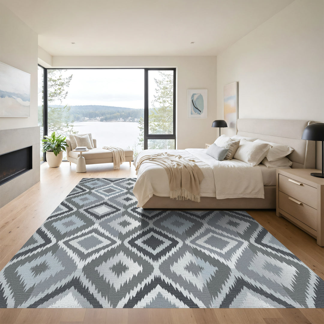 Gray Diamond Tribal Geometric Rug