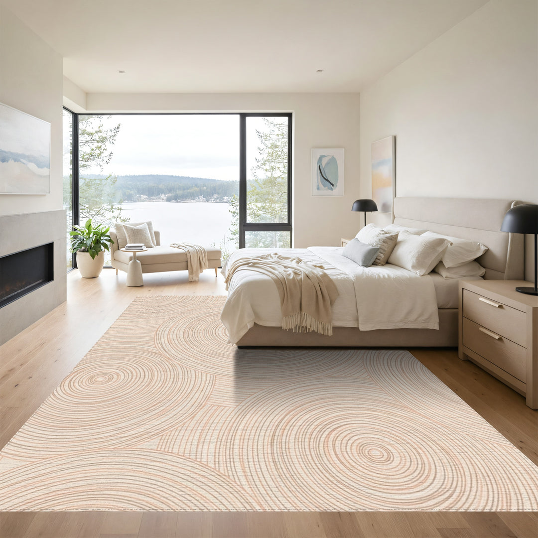 Subtle Peach Concentric Circles Rug