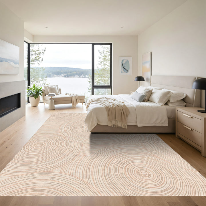 Subtle Peach Concentric Circles Rug
