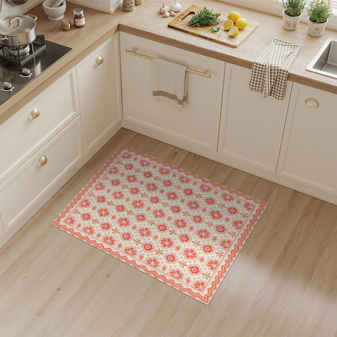 Pink Floral Vintage Zigzag Area Rug