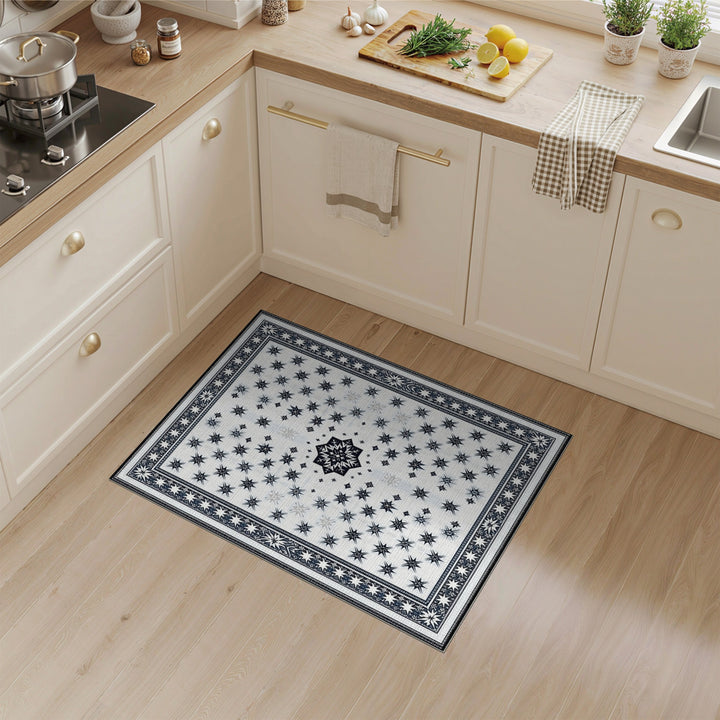Black White Star Geometric Area Rug