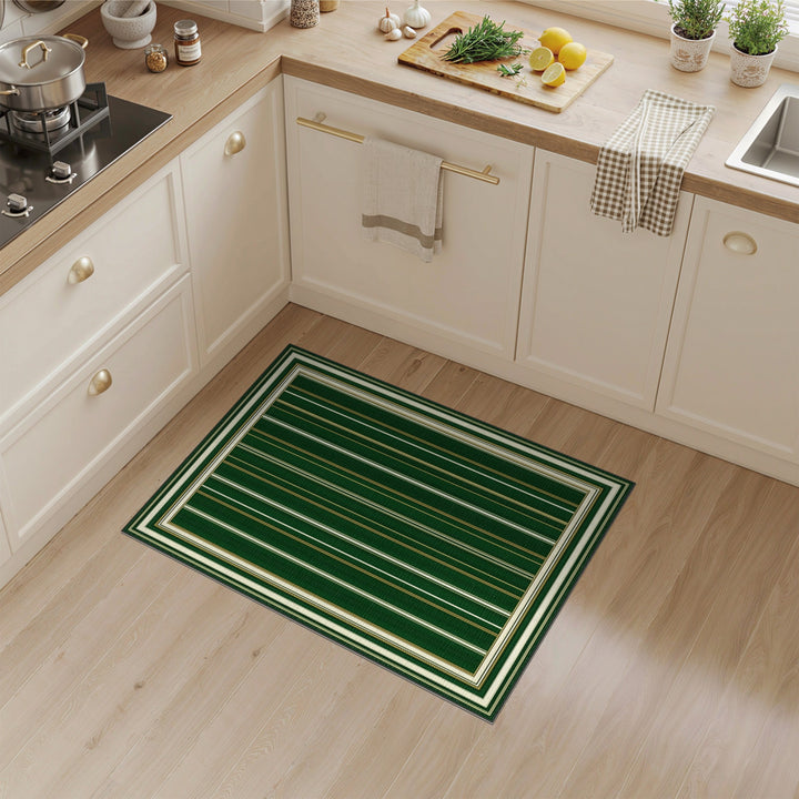 Green Gold Striped Area Rug