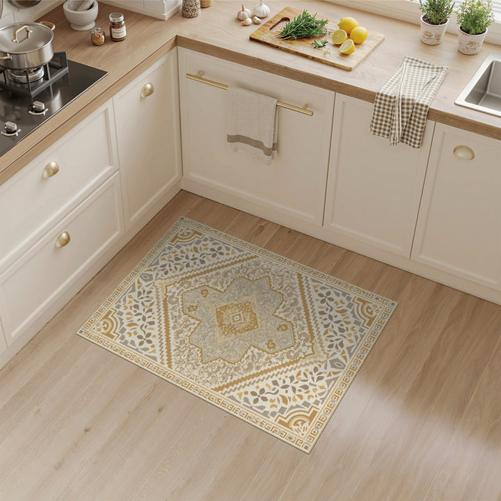 Beige and Neutral Beige Gold Traditional Persian Area Rug