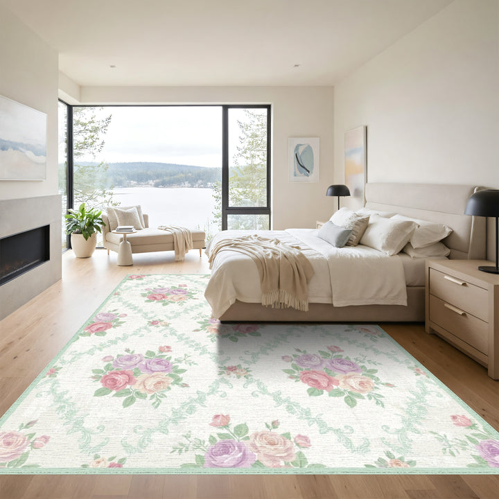 Pastel Rose Bouquet Vintage Floral Rug