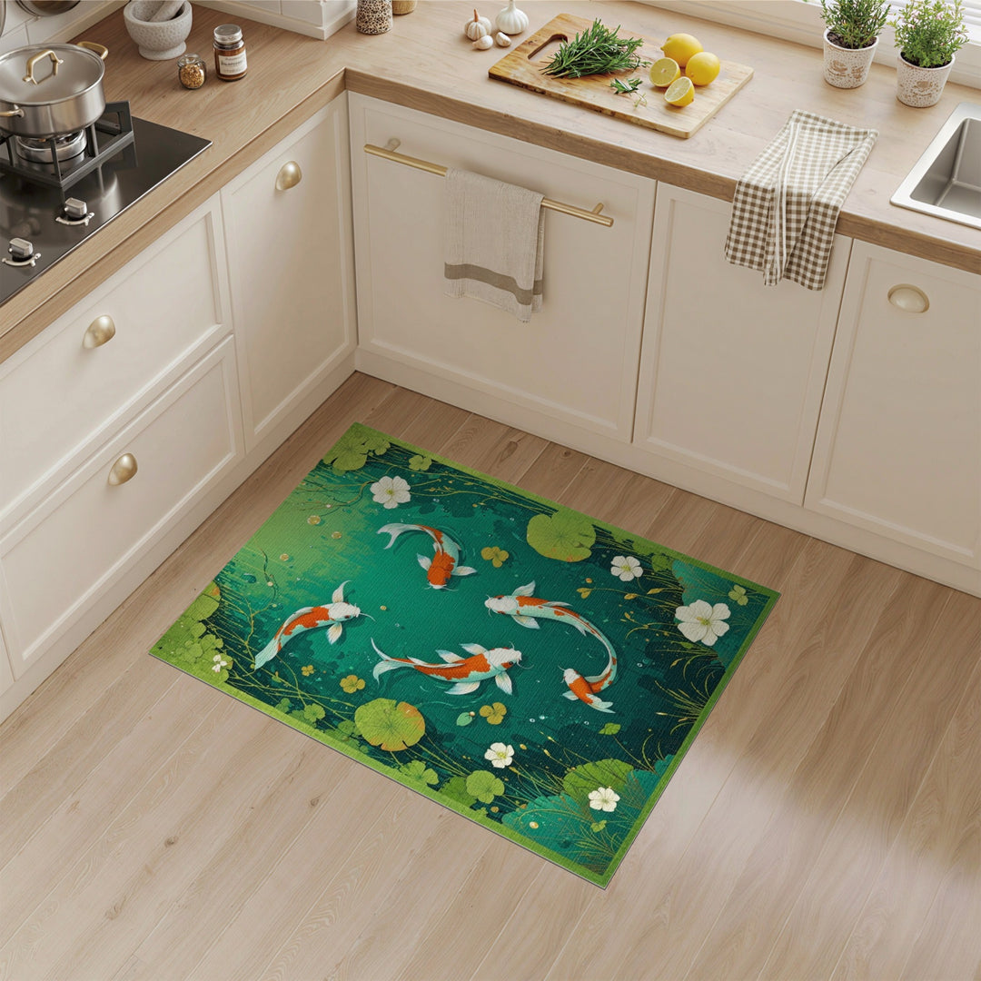 Koi Pond Green Washable Area Rug