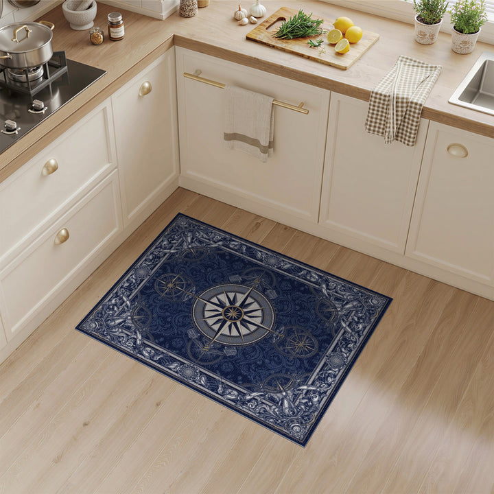 Navy Compass Rose Vintage Area Rug